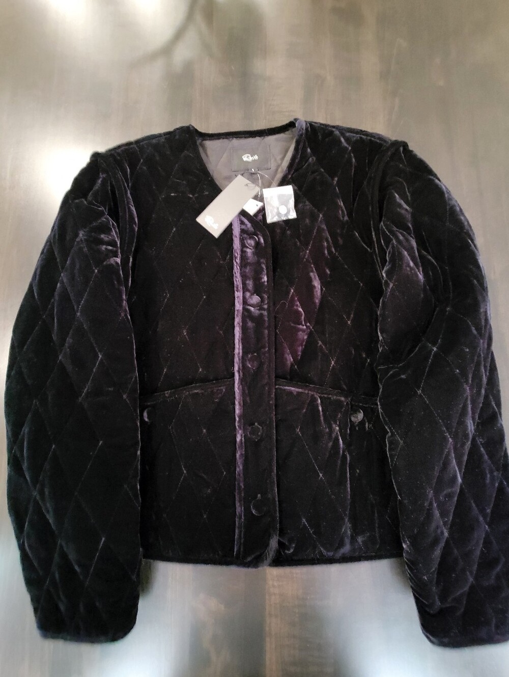 NWT Rails Kiko Black Quilted Velvet Jacket Boxy Collarless